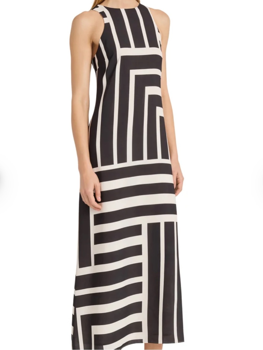 Brand New w/ Tags! Donna Morgan Black and Cream Geometric Maxi Dress! Size: 12!